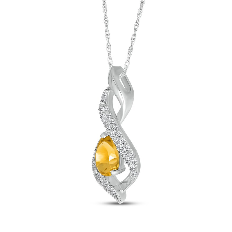 Main Image 2 of Pear-Shaped Citrine & White Lab-Created Sapphire Swirl Necklace Sterling Silver 18"