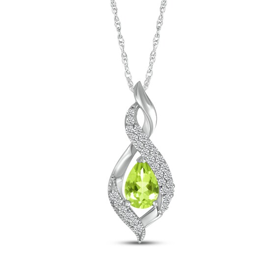 Pear-Shaped Peridot & White Lab-Created Sapphire Swirl Necklace Sterling Silver 18"