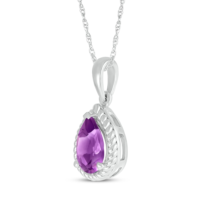 Main Image 2 of Pear-Shaped Amethyst Rope Frame Necklace Sterling Silver 18&quot;
