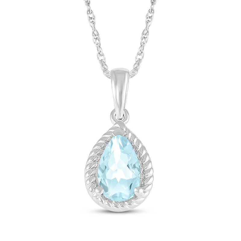 Main Image 1 of Pear-Shaped Aquamarine Rope Frame Necklace Sterling Silver 18"