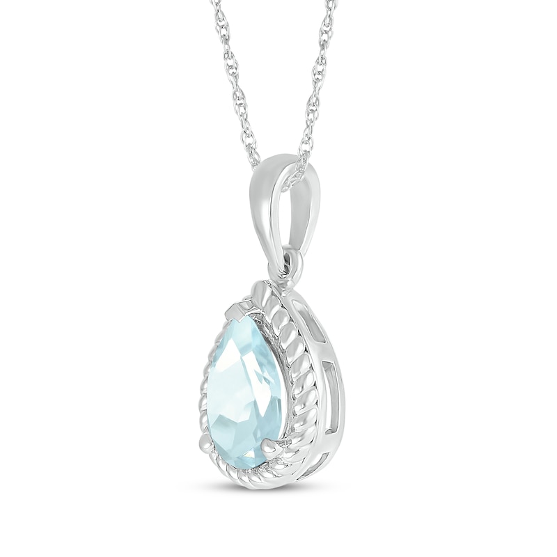Main Image 2 of Pear-Shaped Aquamarine Rope Frame Necklace Sterling Silver 18"