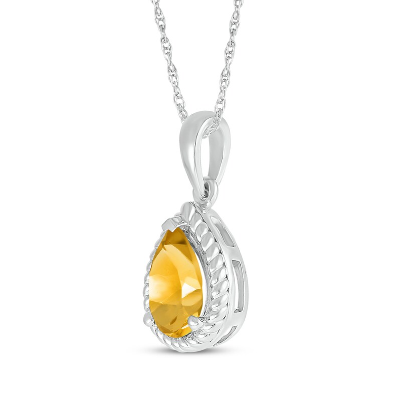 Main Image 2 of Pear-Shaped Citrine Rope Frame Necklace Sterling Silver 18"