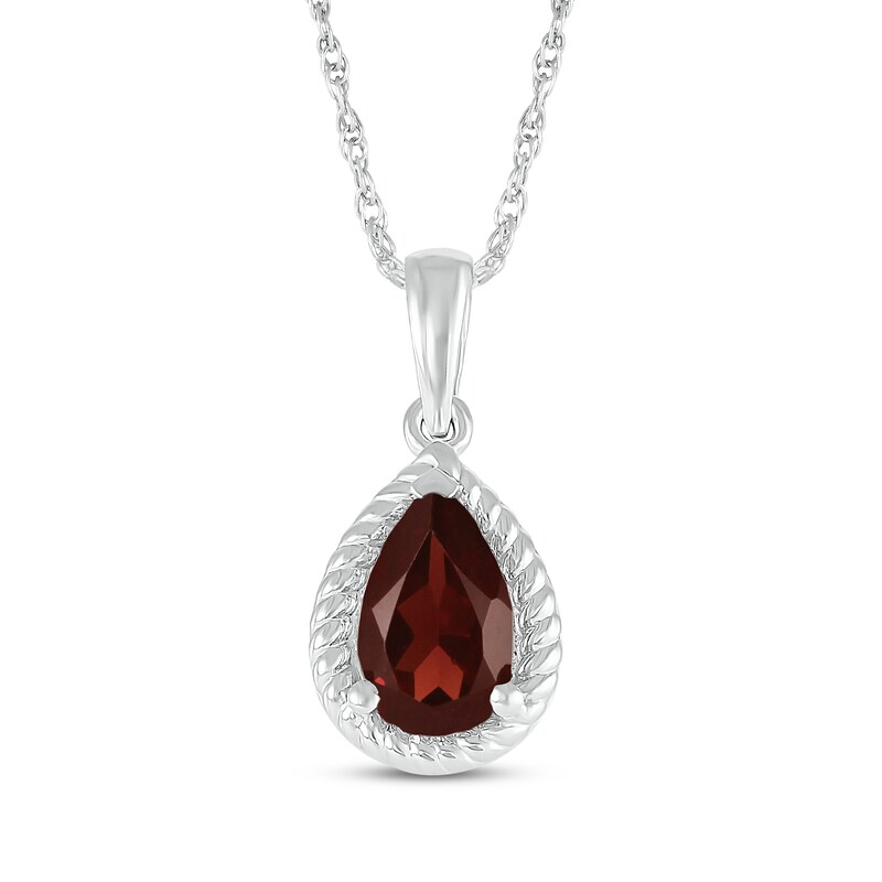 Main Image 1 of Pear-Shaped Garnet Rope Frame Necklace Sterling Silver 18"