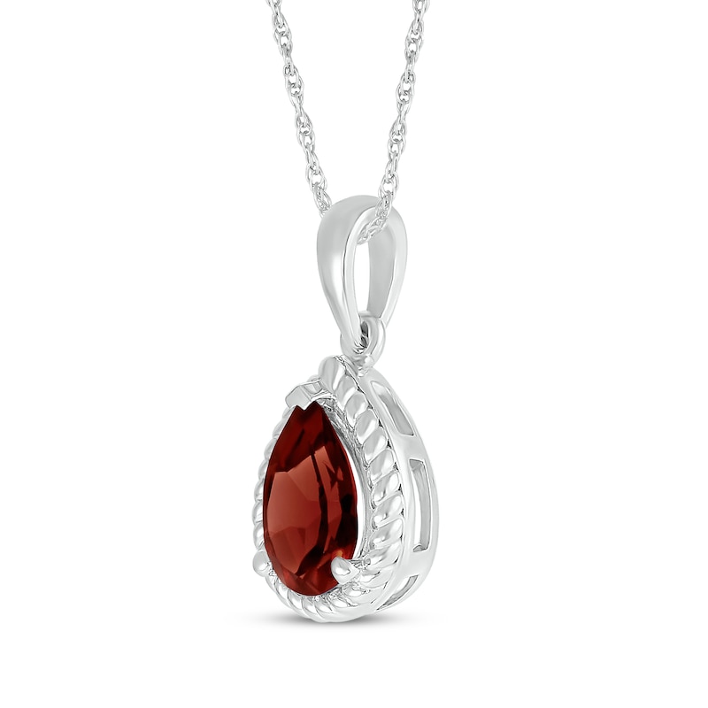 Main Image 2 of Pear-Shaped Garnet Rope Frame Necklace Sterling Silver 18"