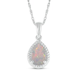 Pear-Shaped Lab-Created Opal Rope Frame Necklace Sterling Silver 18"