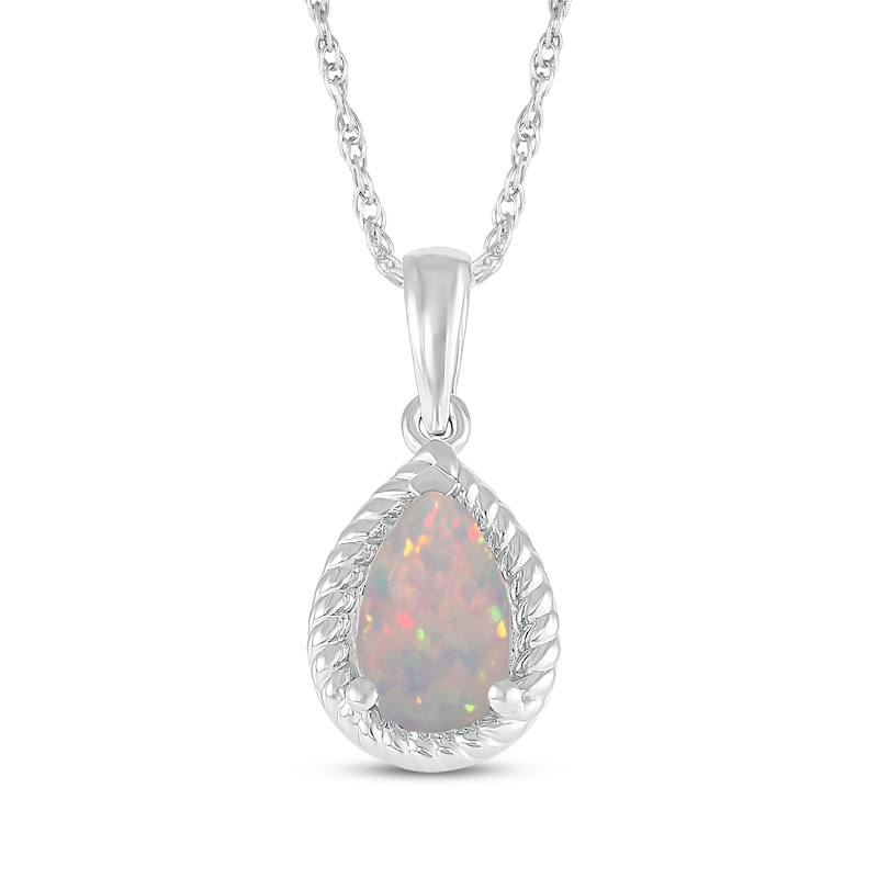 Main Image 1 of Pear-Shaped Lab-Created Opal Rope Frame Necklace Sterling Silver 18"