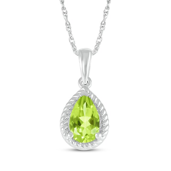 Pear-Shaped Peridot Rope Frame Necklace Sterling Silver 18"