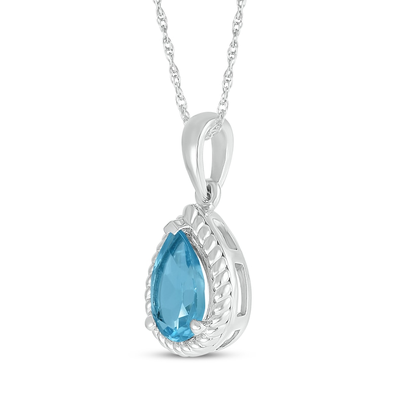 Main Image 2 of Pear-Shaped Swiss Blue Topaz Rope Frame Necklace Sterling Silver 18"