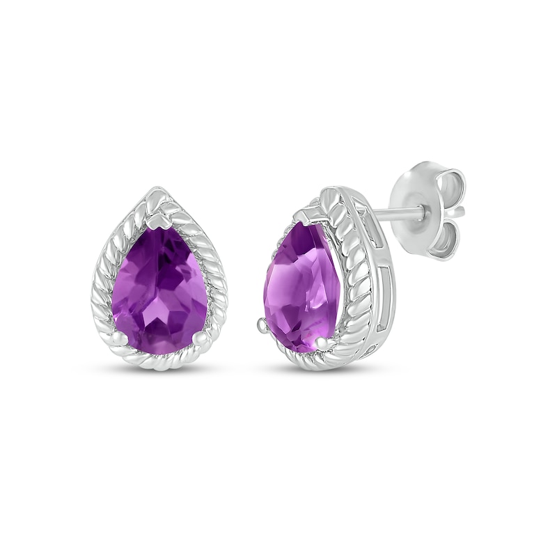 Main Image 1 of Pear-Shaped Amethyst Rope Frame Stud Earrings Sterling Silver