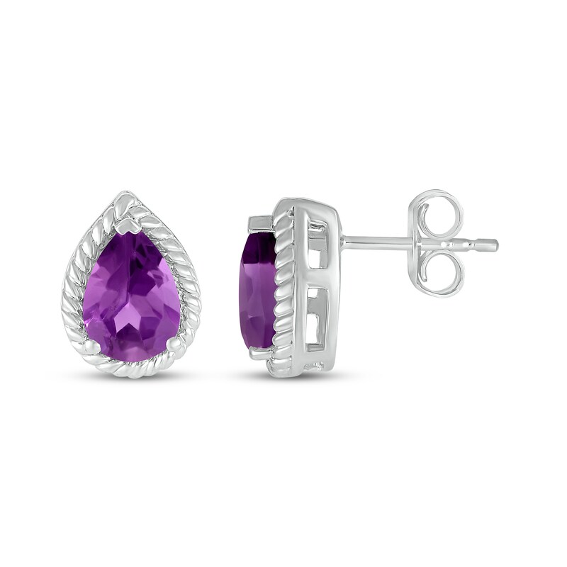 Main Image 3 of Pear-Shaped Amethyst Rope Frame Stud Earrings Sterling Silver
