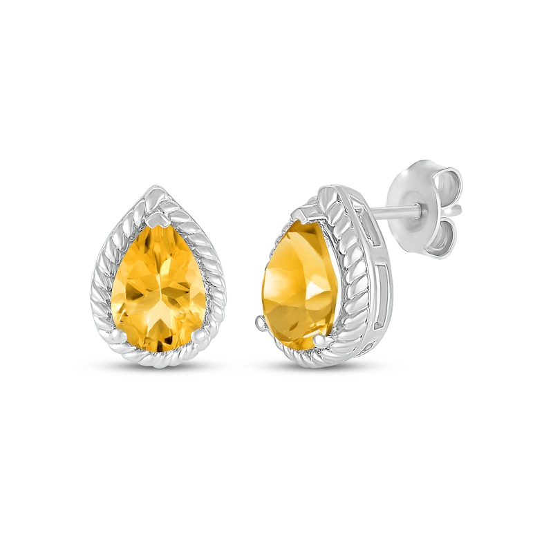Main Image 1 of Pear-Shaped Citrine Rope Frame Stud Earrings Sterling Silver