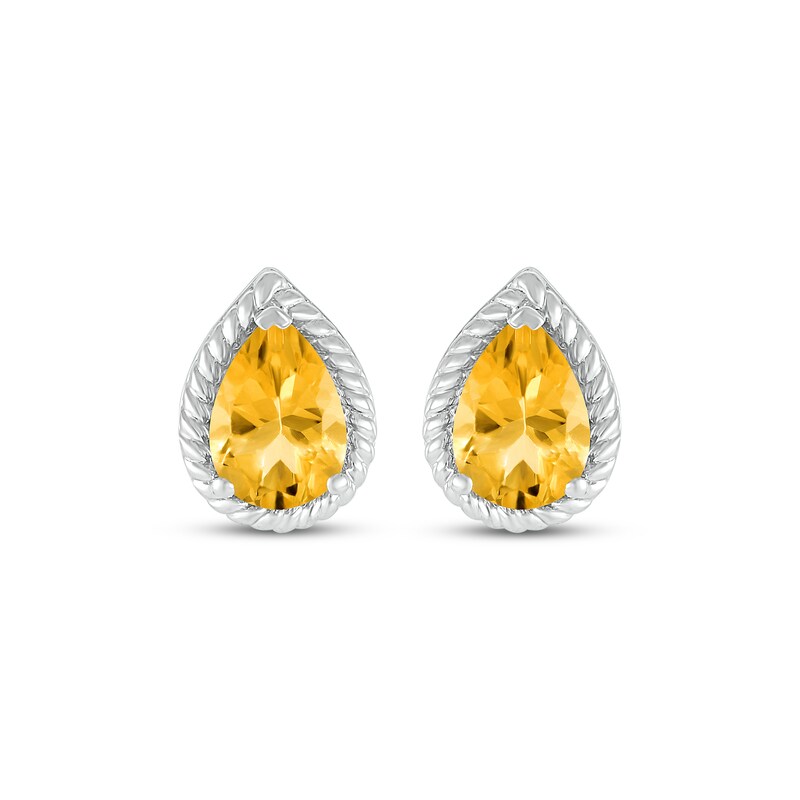 Main Image 2 of Pear-Shaped Citrine Rope Frame Stud Earrings Sterling Silver