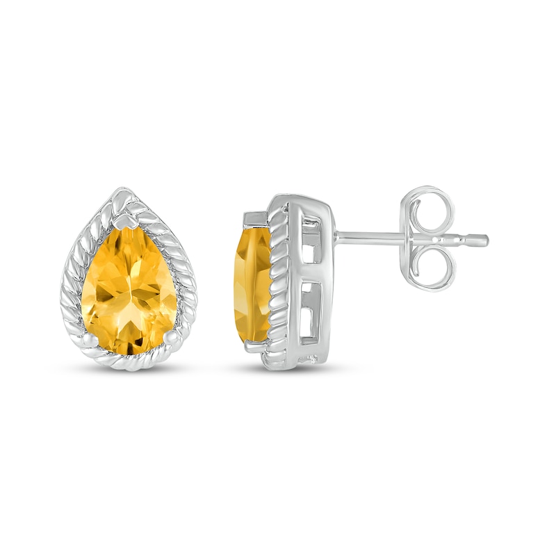 Main Image 3 of Pear-Shaped Citrine Rope Frame Stud Earrings Sterling Silver