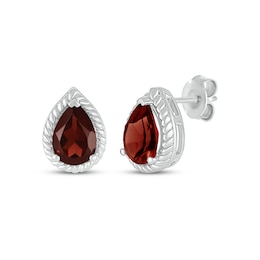 Pear-Shaped Garnet Rope Frame Stud Earrings Sterling Silver