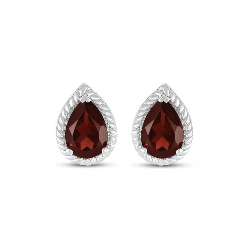 Main Image 2 of Pear-Shaped Garnet Rope Frame Stud Earrings Sterling Silver
