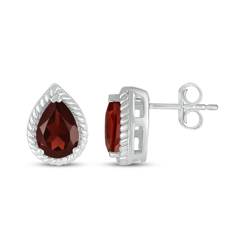 Main Image 3 of Pear-Shaped Garnet Rope Frame Stud Earrings Sterling Silver