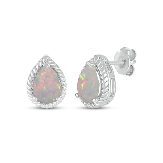 Pear-Shaped Lab-Created Opal Rope Frame Stud Earrings Sterling Silver