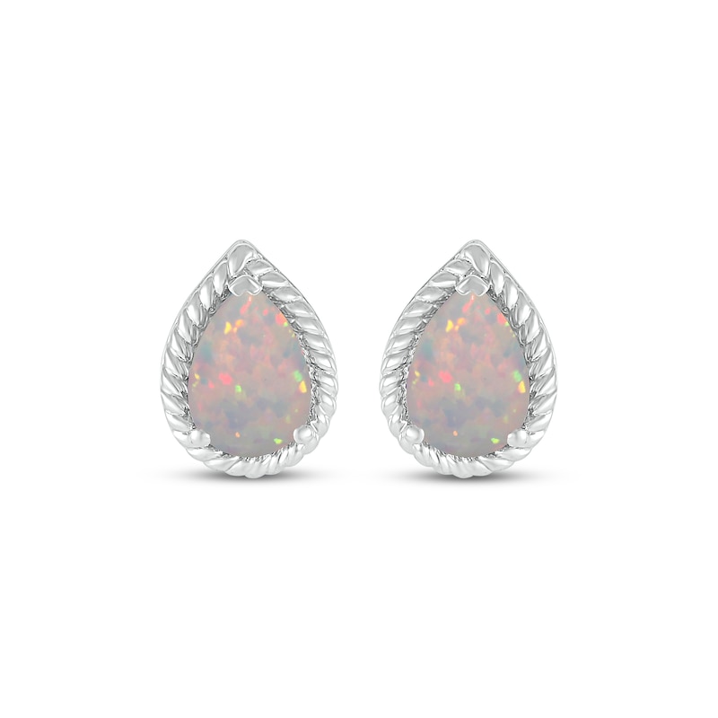 Main Image 2 of Pear-Shaped Lab-Created Opal Rope Frame Stud Earrings Sterling Silver