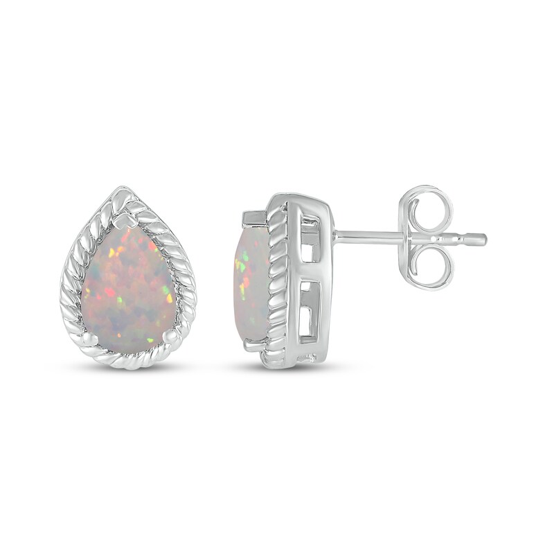 Main Image 3 of Pear-Shaped Lab-Created Opal Rope Frame Stud Earrings Sterling Silver