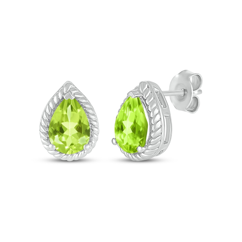 Main Image 1 of Pear-Shaped Peridot Rope Frame Stud Earrings Sterling Silver