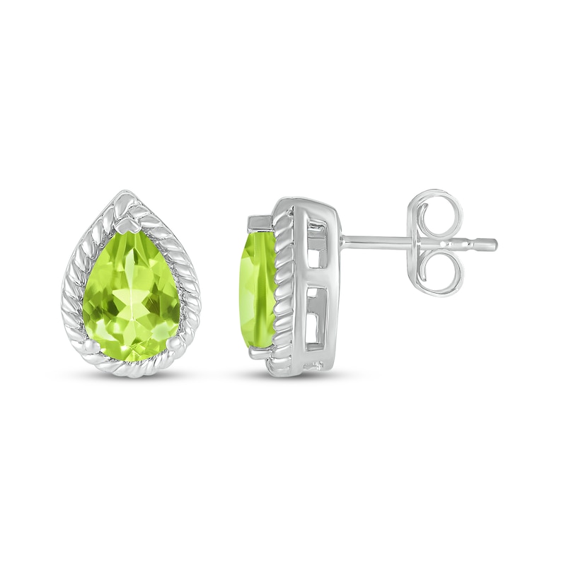 Main Image 3 of Pear-Shaped Peridot Rope Frame Stud Earrings Sterling Silver