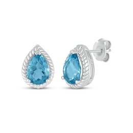 Pear-Shaped Swiss Blue Topaz Rope Frame Stud Earrings Sterling Silver