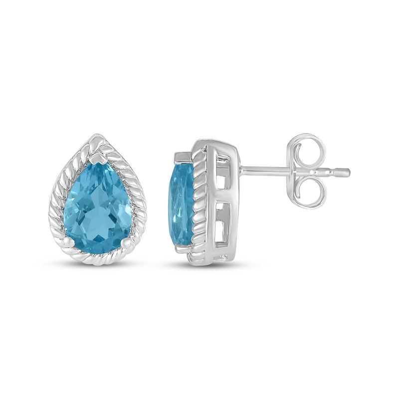 Main Image 3 of Pear-Shaped Swiss Blue Topaz Rope Frame Stud Earrings Sterling Silver