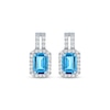 Thumbnail Image 2 of Emerald-Cut Swiss Blue Topaz & White Lab-Created Sapphire Halo Drop Earrings Sterling Silver