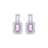 Thumbnail Image 2 of Emerald-Cut Light Amethyst & White Lab-Created Sapphire Halo Drop Earrings Sterling Silver