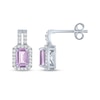 Thumbnail Image 3 of Emerald-Cut Light Amethyst & White Lab-Created Sapphire Halo Drop Earrings Sterling Silver