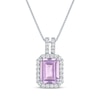 Thumbnail Image 1 of Emerald-Cut Light Amethyst & White Lab-Created Sapphire Halo Necklace Sterling Silver 18"