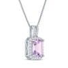 Thumbnail Image 2 of Emerald-Cut Light Amethyst & White Lab-Created Sapphire Halo Necklace Sterling Silver 18"
