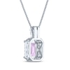 Thumbnail Image 3 of Emerald-Cut Light Amethyst & White Lab-Created Sapphire Halo Necklace Sterling Silver 18"