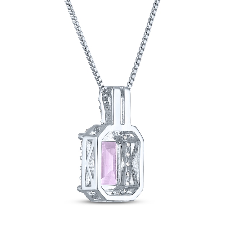 Main Image 3 of Emerald-Cut Light Amethyst & White Lab-Created Sapphire Halo Necklace Sterling Silver 18"