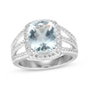 Thumbnail Image 1 of Cushion-Cut Aquamarine & White Lab-Created Sapphire Ring Sterling Silver