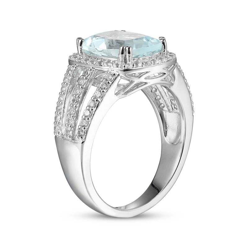 Main Image 2 of Cushion-Cut Aquamarine & White Lab-Created Sapphire Ring Sterling Silver