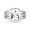 Thumbnail Image 3 of Cushion-Cut Aquamarine & White Lab-Created Sapphire Ring Sterling Silver