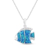 Thumbnail Image 1 of Lab-Created Opal & White Lab-Created Sapphire Fish Necklace Sterling Silver 18"