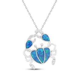 Lab-Created Opal & White Lab-Created Sapphire Crab Necklace Sterling Silver 18"