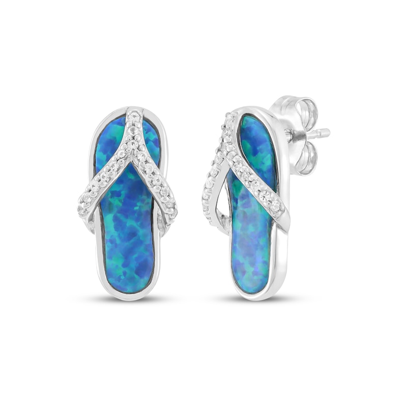Main Image 1 of Lab-Created Opal & White Lab-Created Sapphire Flip-Flop Drop Earrings Sterling Silver