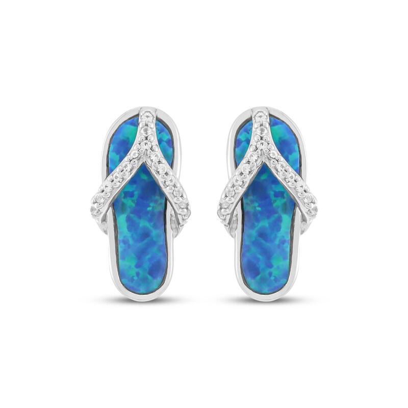 Main Image 2 of Lab-Created Opal & White Lab-Created Sapphire Flip-Flop Drop Earrings Sterling Silver