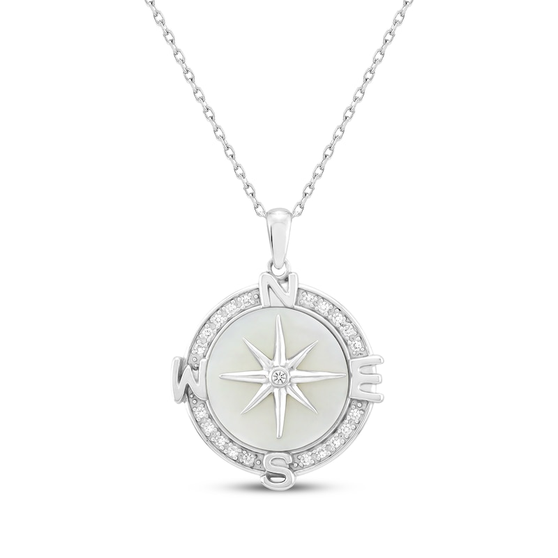 Main Image 1 of Mother-of-Pearl & White Lab-Created Sapphire Compass Necklace Sterling Silver 18"