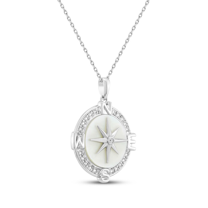 Main Image 2 of Mother-of-Pearl & White Lab-Created Sapphire Compass Necklace Sterling Silver 18"