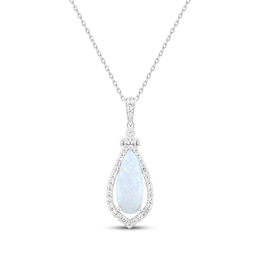 Pear-Shaped Lab-Created Opal & White Lab-Created Sapphire Necklace Sterling Silver 18"