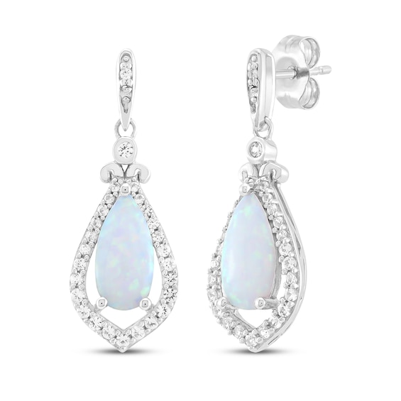 Pear-Shaped Lab-Created Opal & White Lab-Created Sapphire Dangle Earrings Sterling Silver