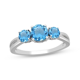 Swiss Blue Topaz Three-Stone Ring Sterling Silver