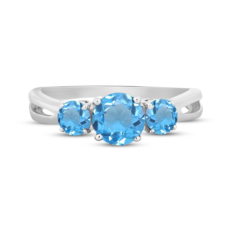 Main Image 2 of Swiss Blue Topaz Three-Stone Ring Sterling Silver