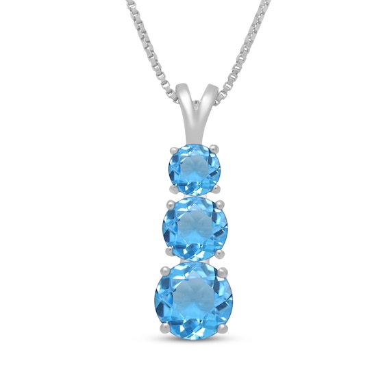 Swiss Blue Topaz Graduated Three-Stone Necklace Sterling Silver 18"