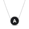 Thumbnail Image 1 of Black Agate Letter A Initial Disc Necklace Sterling Silver 18"