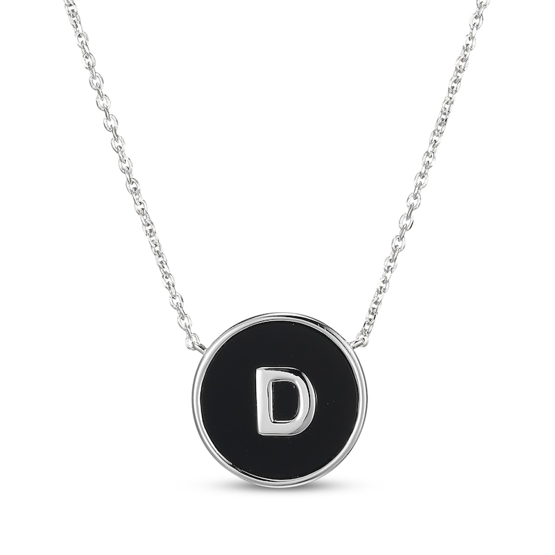 Main Image 1 of Black Agate Letter D Initial Disc Necklace Sterling Silver 18"